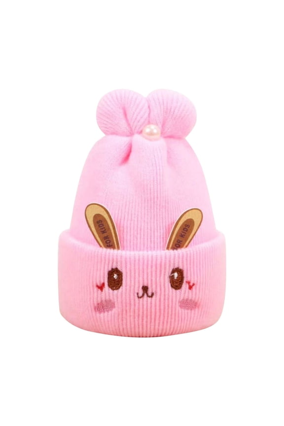 Bomber Hats for Girls and Boys 0-6 Months Knitted Hat Ears Embroidery Pleated Pearl Decor Stretchy Autumn Winter Baby Girls Boys Beanie Cap for Trip