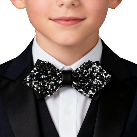 QASIEATN Boys' Daily Clothing Essentials Elegant Diamond Encrusted Leather Bow Ties for Boys 5-10 Formal Hosting Dress Accessories