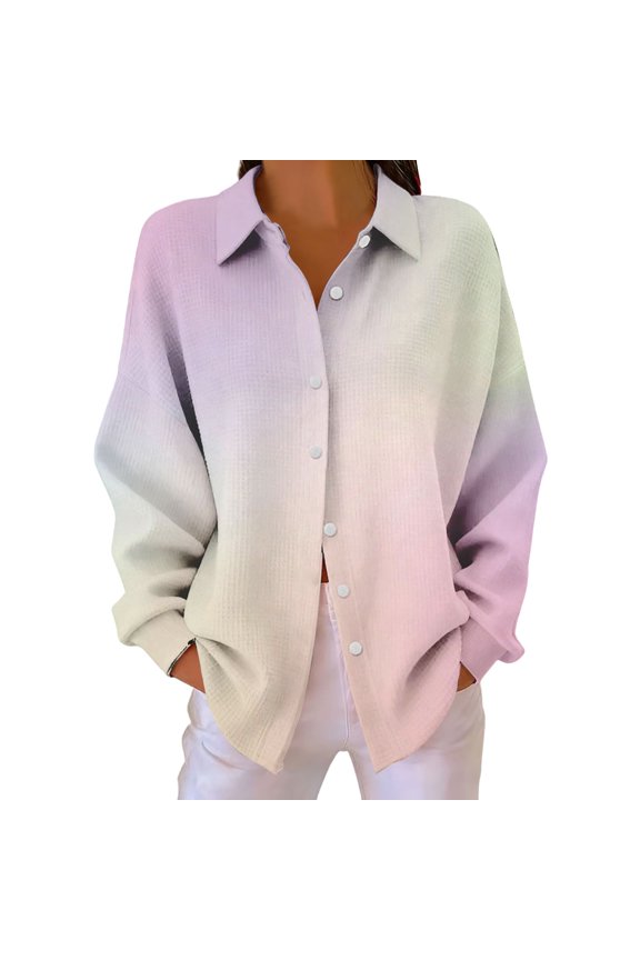 Button Down Shirts for Women Cuffed Long Sleeve Oversized Casual Blouses Collared Work Tops
