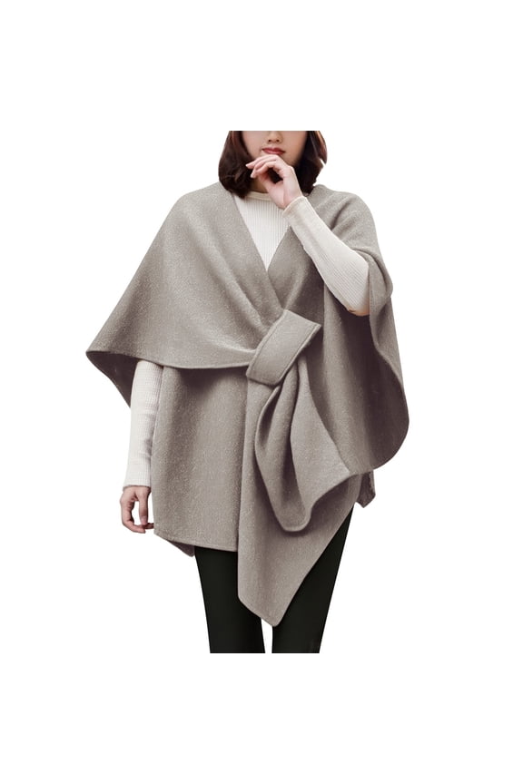 Cape for Delicate Ladies Fashion Womens Large Front Poncho Sweater Wrap Topper Knitted Elegant Shawls Cape for Fall Winter Winter Accessories Gray