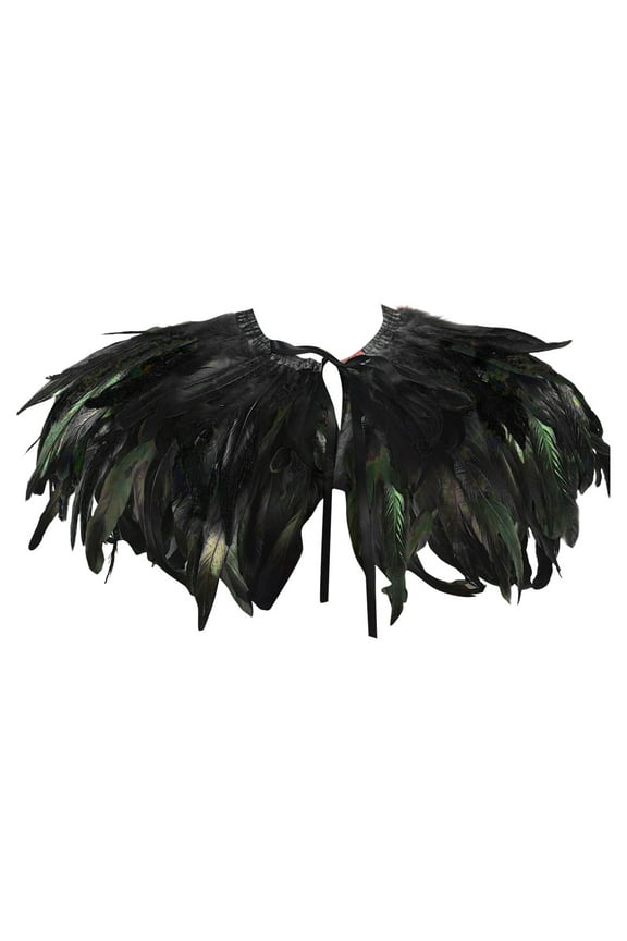 Cape for Delicate Ladies Fashion Women's Feather Shawl Crow Feather Collar Carnival Shawl Winter Accessories Black