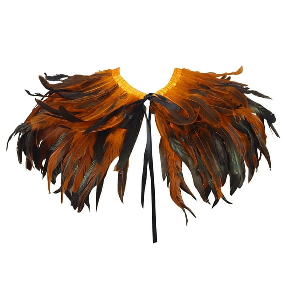 QASIEATN Cape for Delicate Ladies Fashion Women's Feather Shawl Crow Feather Collar Carnival Shawl Winter Accessories Orange