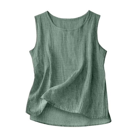 QASIEATN Cotton Linen Tank Tops for Women Casual Summer Shirt Basic Sleeveless Layering Camisoles Beach Vacation Clothes