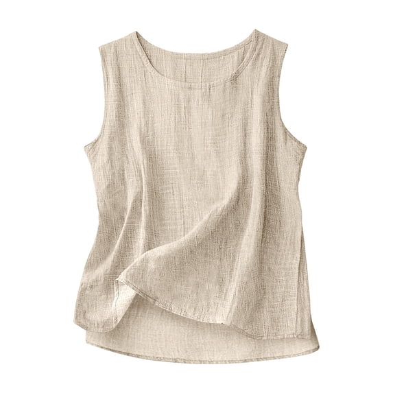 QASIEATN Cotton Linen Tank Tops for Women Casual Summer Shirt Basic Sleeveless Layering Camisoles Beach Vacation Clothes