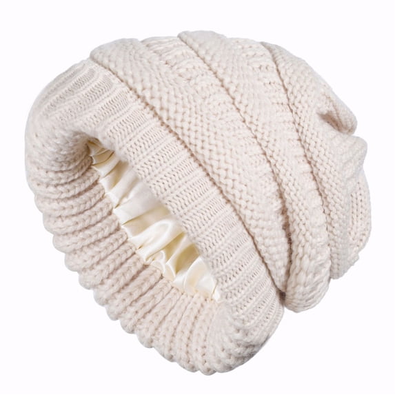 QASIEATN Cozy Cable Knit Beanie Winter Warm Satin Lined Soft Knit Hat Lightweight Casual Cap Warm Beanie for Women Autumn Winter Fall Fashion Accessories