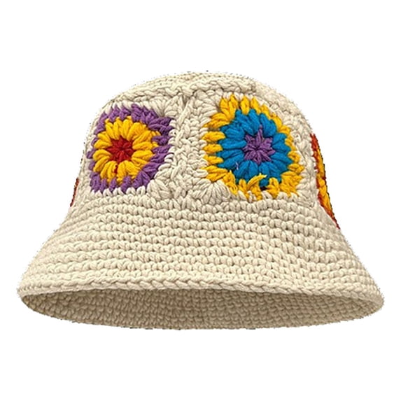QASIEATN Crochet Bucket Hat for Women Knit Cap Handmade Foldable Floppy Beach Hat Fashion Cute Striped Floral Fishing Hat Daily Wear Accessories Bucket Hats for Women