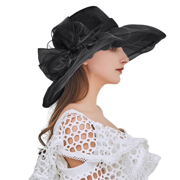 QASIEATN Elegant Derby Church Hats for Women Spring Summer Mesh Sun Hat Fashion Flower Wedding Dress Hat Dome Wide Brim Hat Cocktail Tea Party Fascinator Hats