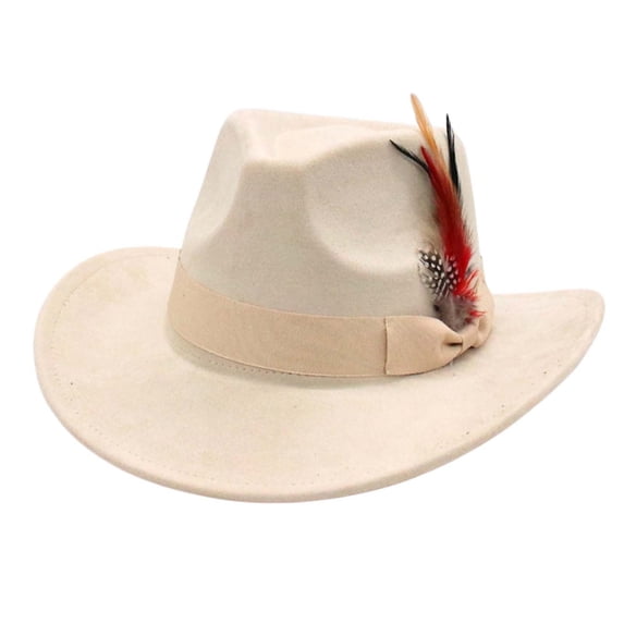 QASIEATN Elegant Western Style Fedora Hat for Women and Men Fashion Feather Ornament Jazz Hat Church Party Solid Color Panama Hat