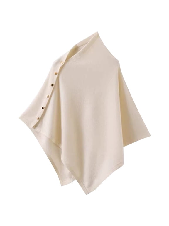 Everyday Wear Accessories for Women Lightweight Side Button Shawl Wrap Versatile Knitted Poncho Cape Summer and Fall Soft Breathable Shawl