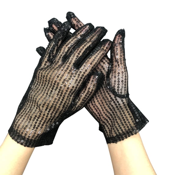 QASIEATN Everyday Wear Accessories for Women Sparkling Sequin Dance Gloves Clothing Halloween Glitter Short Gloves