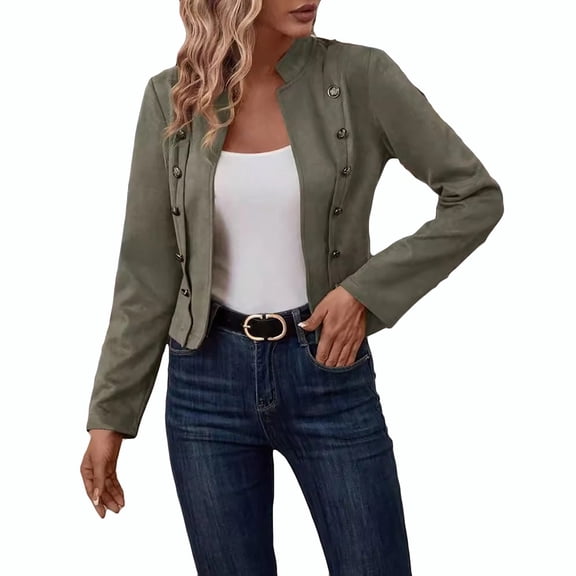 QASIEATN Fall Coats for Graceful Ladies Fashion, Faux Suede Leather Jacket: Fall Winter Clothes Casual Business Long Sleeve Jacket Coat, Womens Winter Tops