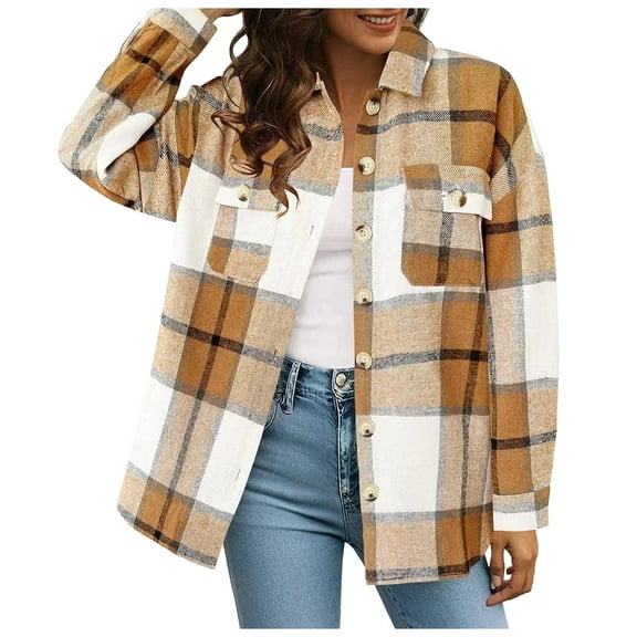 QASIEATN Fall Coats for Graceful Ladies Fashion, Light Weight Thin Jacket Shirts Long Sleeve Button Down Chest Pocketed Shirts Coats Shacket, Womens Winter Tops