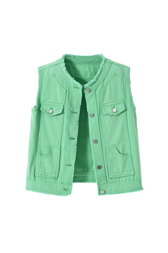 Fall Coats for Graceful Ladies Fashion, Casual Button Down Denim Vest Sleeveless Distressed Ripped Jacket with Pockets, Womens Winter Tops
