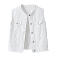 thumbnail image 1 of QASIEATN Fall Coats for Graceful Ladies Fashion, Casual Button Down Denim Vest Sleeveless Distressed Ripped Jacket with Pockets, Womens Winter Tops, 1 of 8