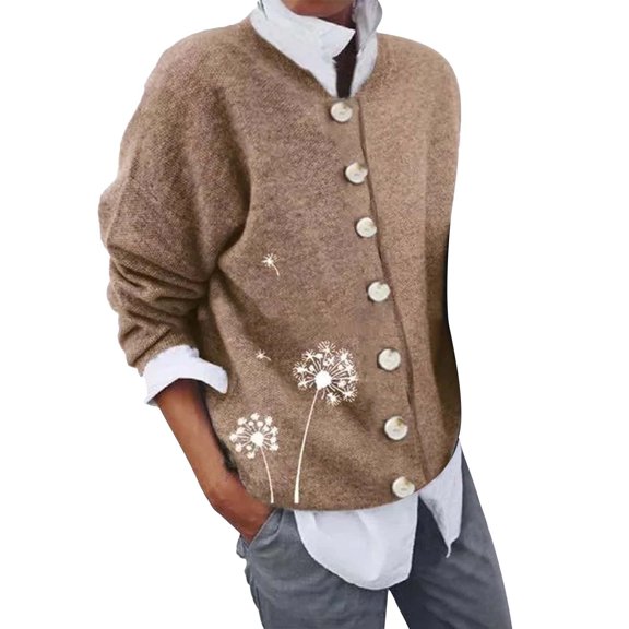 QASIEATN Fall Coats for Graceful Ladies Fashion, Long Sleeve Printed Button Cardigan Jacket, Womens Winter Tops