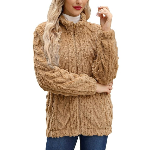 QASIEATN Fall Coats for Graceful Women Fashion, Winter Solid Fuzzy Lined Long Sleeve Hoodies Flannel Thermal Pullover Zip Jacket, Womens Winter Tops