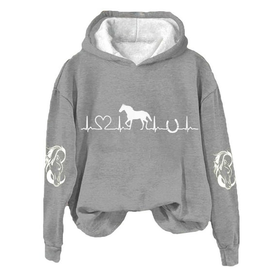 QASIEATN Fall Fashion Women Hoodies Horse Heartbeat Horse Lover Casual Long Sleeve Sweatshirt Soft Printed Shirt Women's Winter Sweatshirt Top