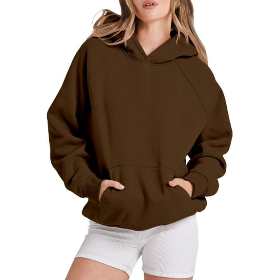 QASIEATN Fall Fashion Women Hoodies Women Hoodies Fleece Oversized Sweatshirt Casual Basic Long Sleeve Athletic Workout Pullover Fall Clothes