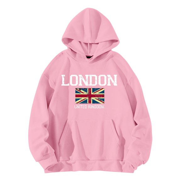 QASIEATN Fall Fashion Women Hoodies Women's Long Sleeved LONDON UNITED Letter Printed Hoodie Hoodie Hoodie