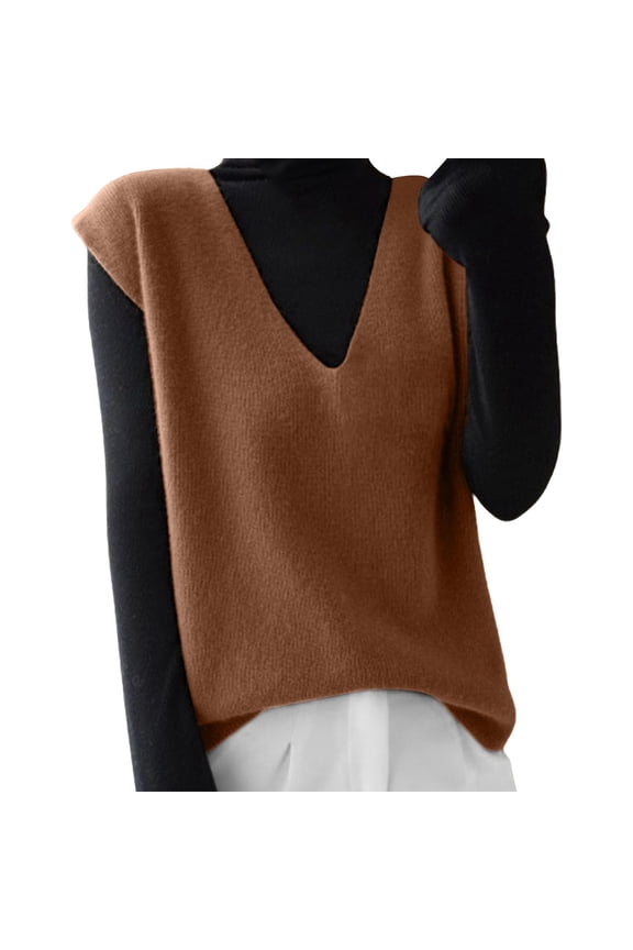 Fall Fashion Women Sweaters Autumn Winter Knitted Sweater Vest Korean Sleeveless V Neck Pullover Loose Soft Waistcoats for Women