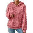 thumbnail image 1 of QASIEATN Fall Hoodies for Ladies Fashion Women's Solid Plush Spliced Women's New Solid Hooded Thickened Jacquard Long Sleeve Sweater Coat Top, 1 of 7