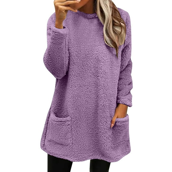 QASIEATN Fall Hoodless Pullover for Ladies Fashion Womens Winter Coat Loose Wool Jacket Long Sleeved Jumper with Pockets