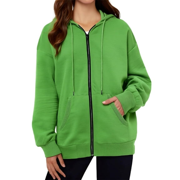 QASIEATN Fall Zip Up Hoodies for Ladies Fashion Pocket Long Sleeve Hooded Threaded Sweater Ladies Zipper Top