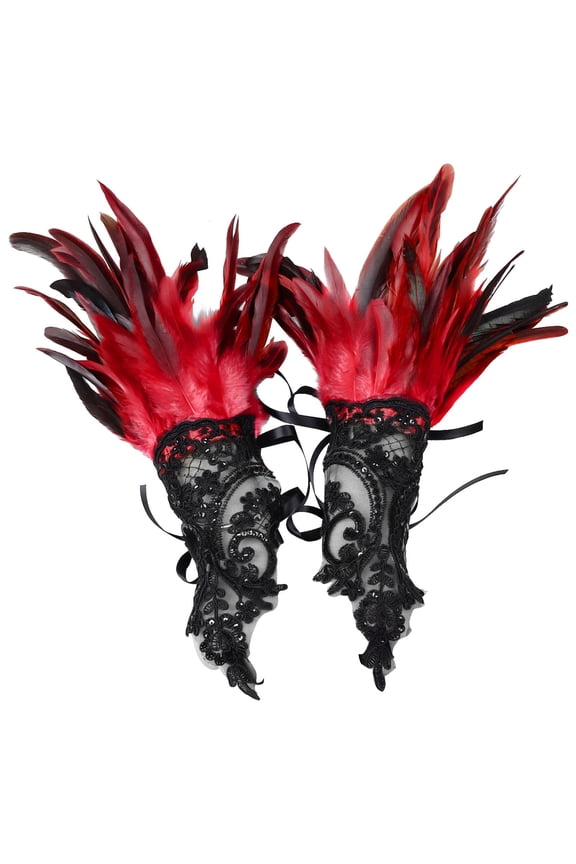 Gloves for Pretty Women Fashion Feather Decorative Gloves Carnival Party Costume Accessories Masquerade Show Winter Accessories Red