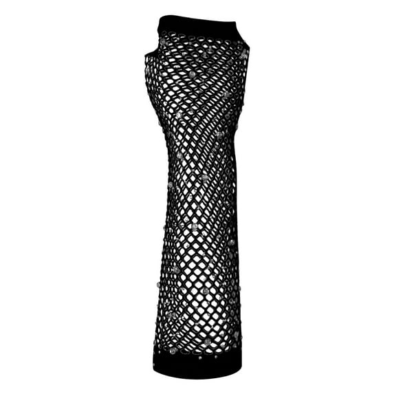 QASIEATN Gloves for Pretty Women Fashion Mesh Short Gloves Party Punk Half Finger Mesh Stretch Color Diamond Gloves Winter Accessories Black