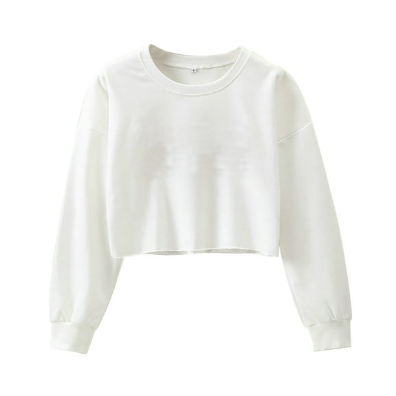 QASIEATN Hoodies for Elegant Ladies Fashion, Short Tops Long Sleeve Basics Blouse Tops Solid Ladies Crew Neck Pullover Loose Fit Comfort Crop Tops, Womens Fall Tops