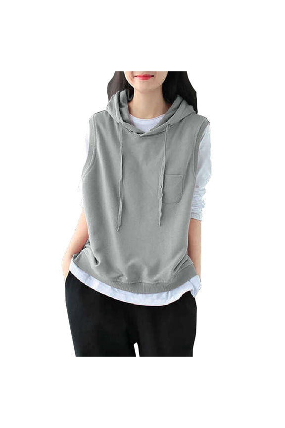 Hoodies for Graceful Women Fashion, Fashion Solid Hoodies Sweatshirts Sleeveless Drawstring Hoodies Oversized Fall Tops Nylon Hoodie Women, Womens Fall Tops