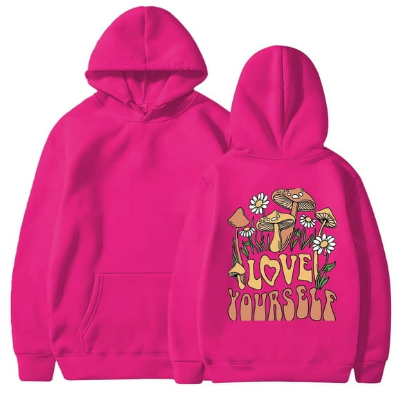QASIEATN Hoodies for Graceful Women Fashion, Letter Print "LOVE YOURSELF"Oversized Hoodie Long Sleeve Graphic Loose Hooded Sweatshirt Pullover Tops, Womens Fall Tops