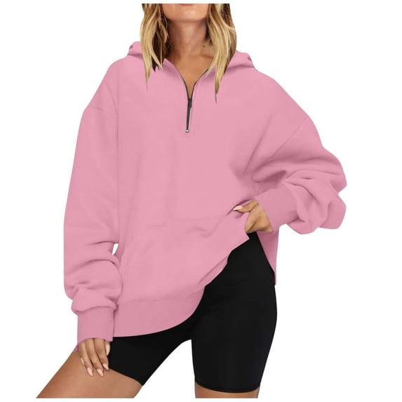 QASIEATN Hoodies for Graceful Women Fashion, Long Sleeve Tops Quarter Zip Pullover Drop Shoulder Sweatshirts Fall Trendy Outfits Vintage Solid Color Clothes, Womens Fall Tops