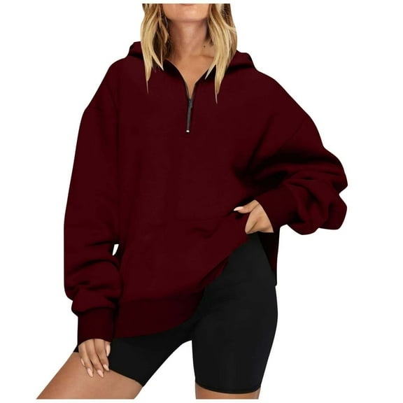 QASIEATN Hoodies for Graceful Women Fashion, Long Sleeve Tops Quarter Zip Pullover Drop Shoulder Sweatshirts Fall Trendy Outfits Vintage Solid Color Clothes, Womens Fall Tops