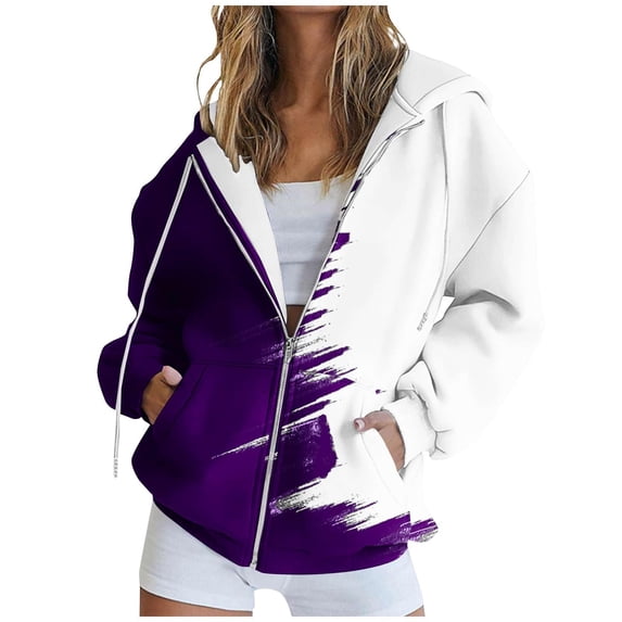 QASIEATN Hoodies for Graceful Women Fashion, Zip Up Hoodies Oversized Sweatshirt Long Sleeve Color Block Jackets Coat Workout Outfits Fall Trendy, Womens Fall Tops