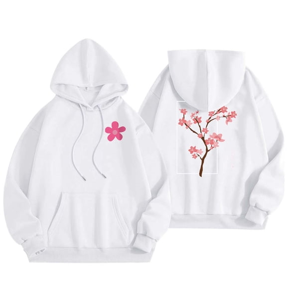 QASIEATN Hoodies for Graceful Women Fashion, Fashion Casual Letter Floral Print Long Sleeve Round Neck Drawstring Hooded Sweatshirt, Womens Fall Tops