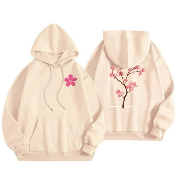QASIEATN Hoodies for Graceful Women Fashion, Fashion Casual Letter Floral Print Long Sleeve Round Neck Drawstring Hooded Sweatshirt, Womens Fall Tops