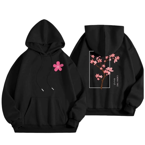 QASIEATN Hoodies for Graceful Women Fashion, Fashion Casual Letter Floral Print Long Sleeve Round Neck Drawstring Hooded Sweatshirt, Womens Fall Tops