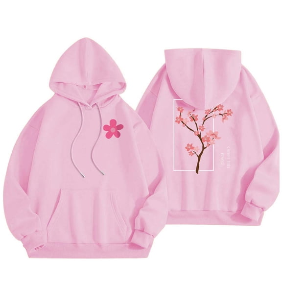 QASIEATN Hoodies for Graceful Women Fashion, Fashion Casual Letter Floral Print Long Sleeve Round Neck Drawstring Hooded Sweatshirt, Womens Fall Tops