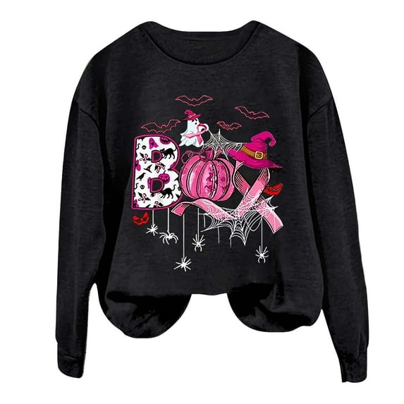 QASIEATN Hoodies for Graceful Women Fashion, Ladies Halloween Print Round Neck Casual Long Sleeve Top Sweatshirt, Womens Fall Tops