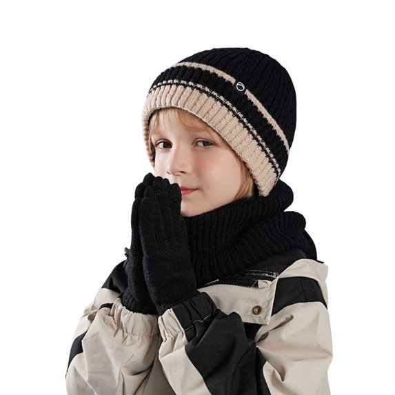 QASIEATN Kids' Everyday Wear Accessories 3 PCs Winter Hat Gloves Scarf Set For Girls and Boys Knitted Beanie Hats Gloves and Warm Fleece Lined Neck Warmer Set