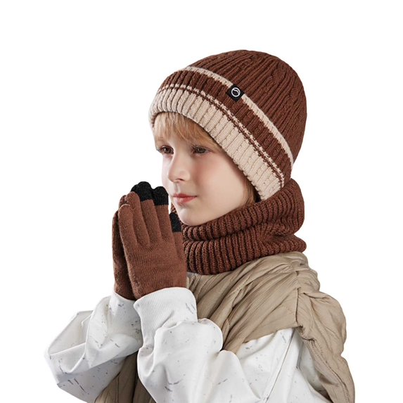 QASIEATN Kids' Everyday Wear Accessories 3 PCs Winter Hat Gloves Scarf Set For Girls and Boys Knitted Beanie Hats Gloves and Warm Fleece Lined Neck Warmer Set