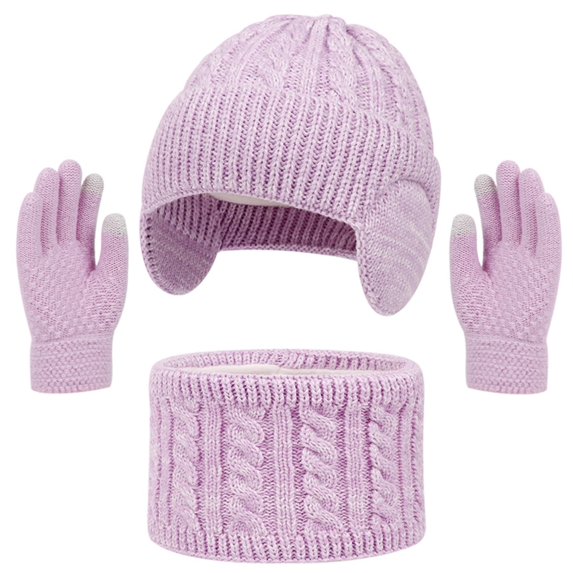 QASIEATN Kids' Everyday Wear Accessories 3 Pcs Kids Winter Hat Gloves Scarf Set Solid Knitted Beanie Hat Neck Warmer Mittens Fleece Lined Set for Boys and Girls