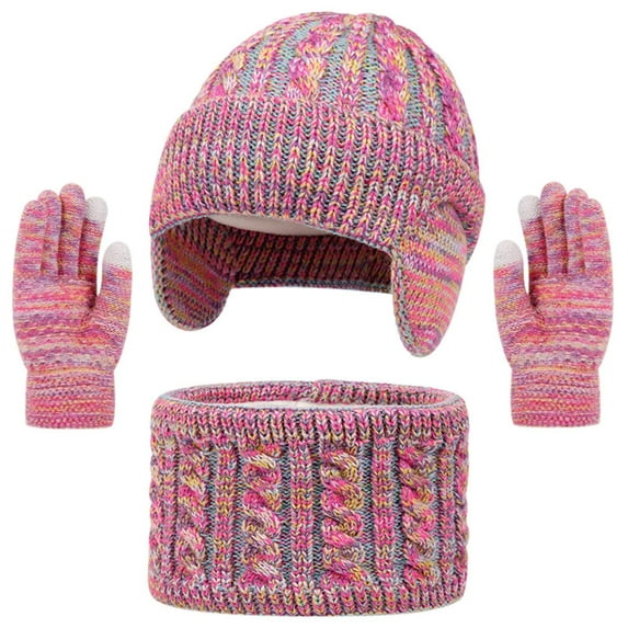 QASIEATN Kids' Everyday Wear Accessories 3 Pcs Kids Winter Hat Gloves Scarf Set Solid Knitted Beanie Hat Neck Warmer Mittens Fleece Lined Set for Boys and Girls