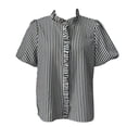 thumbnail image 1 of QASIEATN Ladies' Puff Sleeve Button Up Tops Summer Striped Stand Up Collar Fashionable Casual Loose Short Sleeved T Shirt, 1 of 6