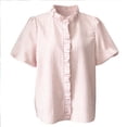thumbnail image 1 of QASIEATN Ladies' Puff Sleeve Button Up Tops Summer Striped Stand Up Collar Fashionable Casual Loose Short Sleeved T Shirt, 1 of 7