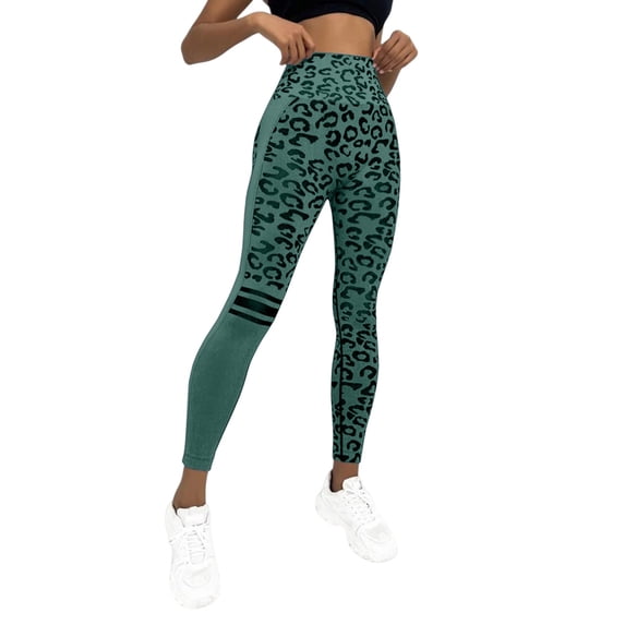 QASIEATN Leopard Print High Waist Yoga Pants With Pockets for Women Fashion Slim Fit Women's Workout Running Leggings