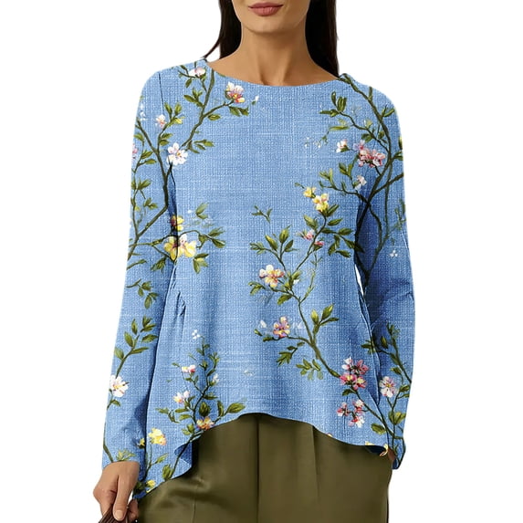 QASIEATN Long Sleeve T Shirts for Women Casual Crew Neck Fall Fashion Ladies Blouses Tops Winter Pullover