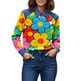 thumbnail image 1 of QASIEATN Long Sleeve Tops for Women Casual Lapel Denim Stitching Pullover Sweatshirt Spring Fall Fashion Clothing, 1 of 8