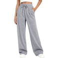 thumbnail image 1 of QASIEATN Pants for Womens Workout Wide Leg Elastic Waist Sweatpants Fashion Line Loose Pants Fall Casual Basic Trousers, 1 of 8
